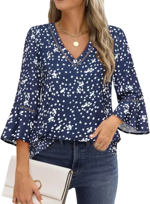 Timeson Women's Business Casual Tops 3/4 Sleeve Dressy Blouses Office Work Shirts