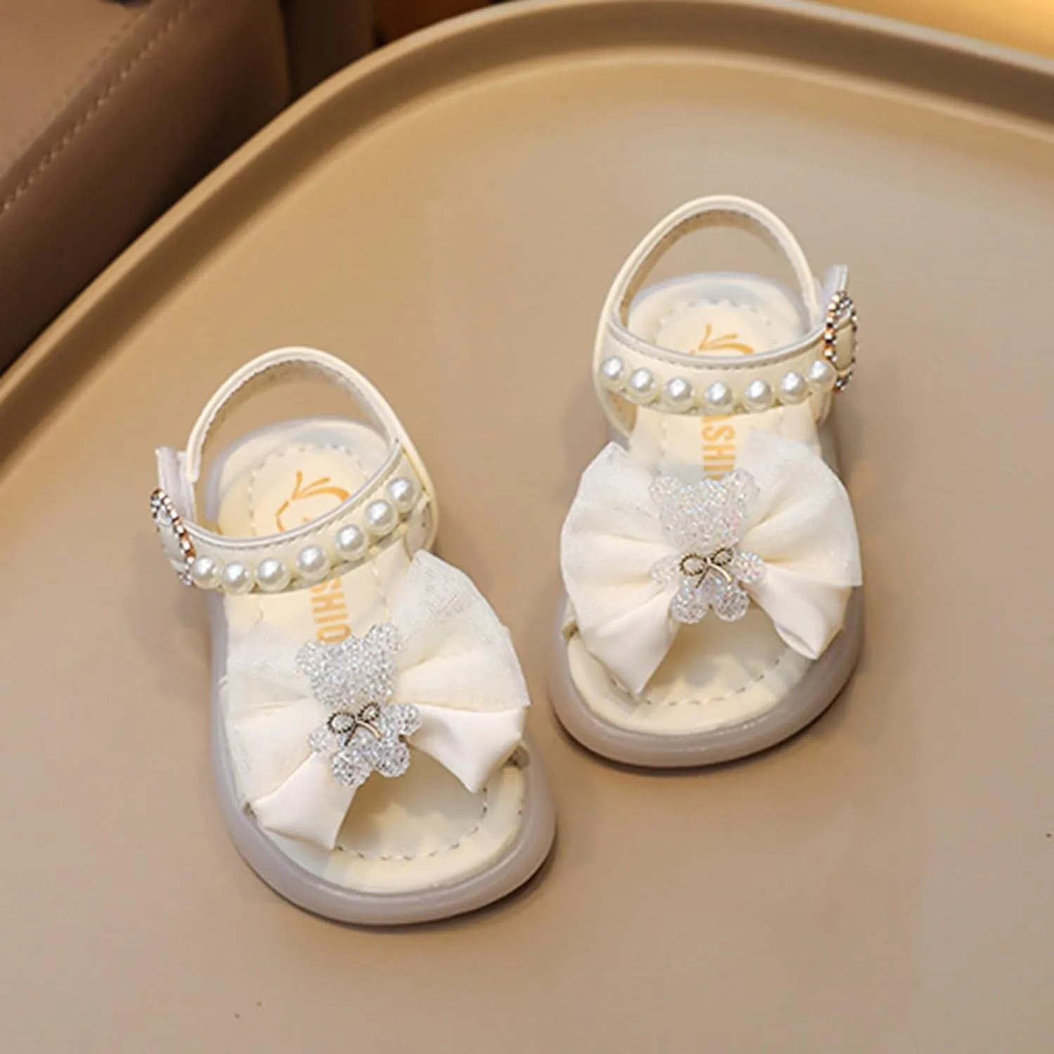 Toddler Baby Girls Open Toe Pearl Sandals Lightweight Cute Beach Holiday Shoes Princess Soft Flats Dress Sandals