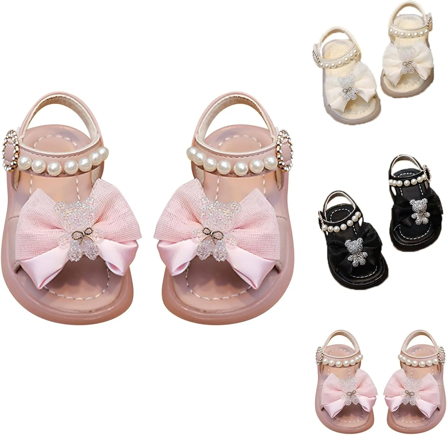 Toddler Baby Girls Open Toe Pearl Sandals Lightweight Cute Beach Holiday Shoes Princess Soft Flats Dress Sandals