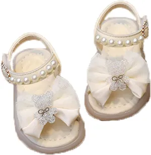 Toddler Baby Girls Open Toe Pearl Sandals Lightweight Cute Beach Holiday Shoes Princess Soft Flats Dress Sandals