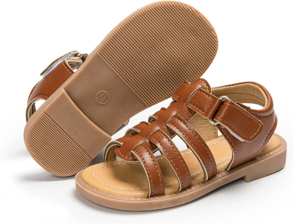Toddler Girls Sandals Slip-On Open Toe Sandals Little Kid Non-Slip Soft Rubber Sole Princess Flat Shoes