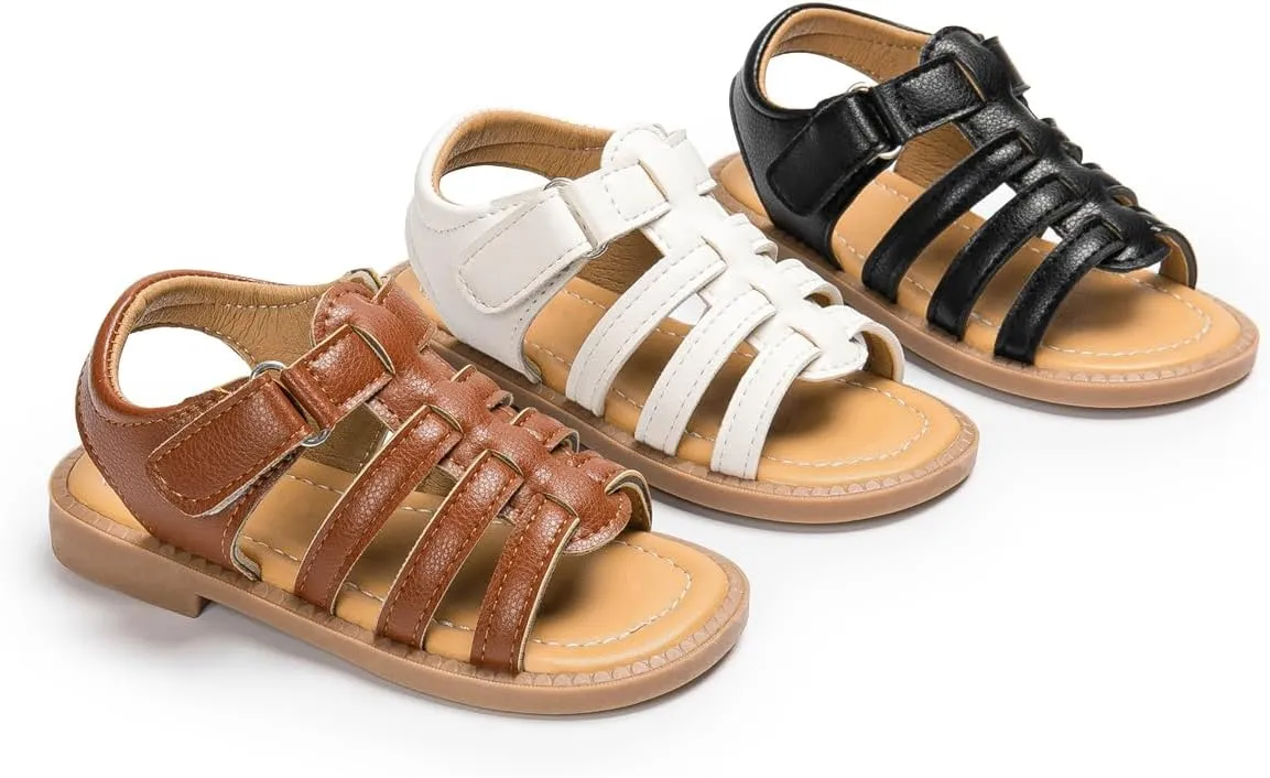 Toddler Girls Sandals Slip-On Open Toe Sandals Little Kid Non-Slip Soft Rubber Sole Princess Flat Shoes