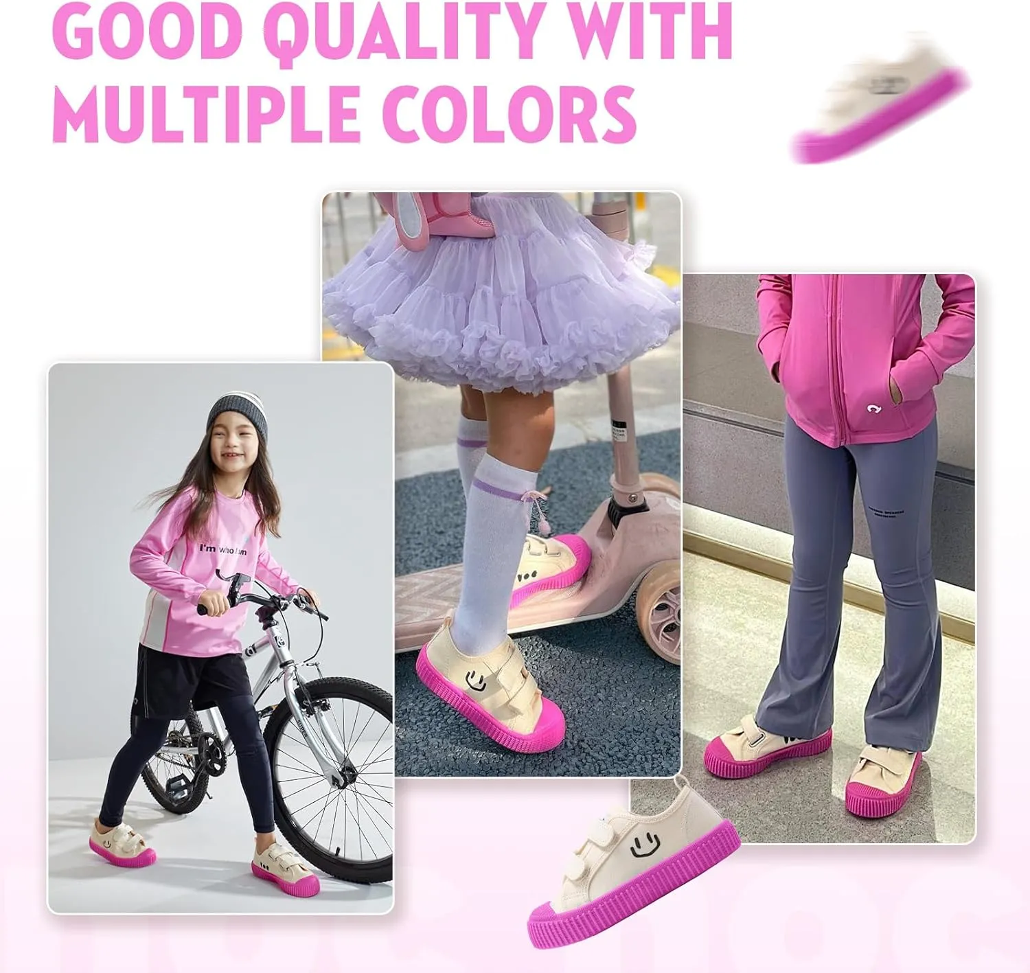 Toddler Shoes for Boys & Girls, Canvas Dual Hook and Loops Sneakers with Candy-Colored Sole