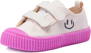Toddler Shoes for Boys & Girls, Canvas Dual Hook and Loops Sneakers with Candy-Colored Sole