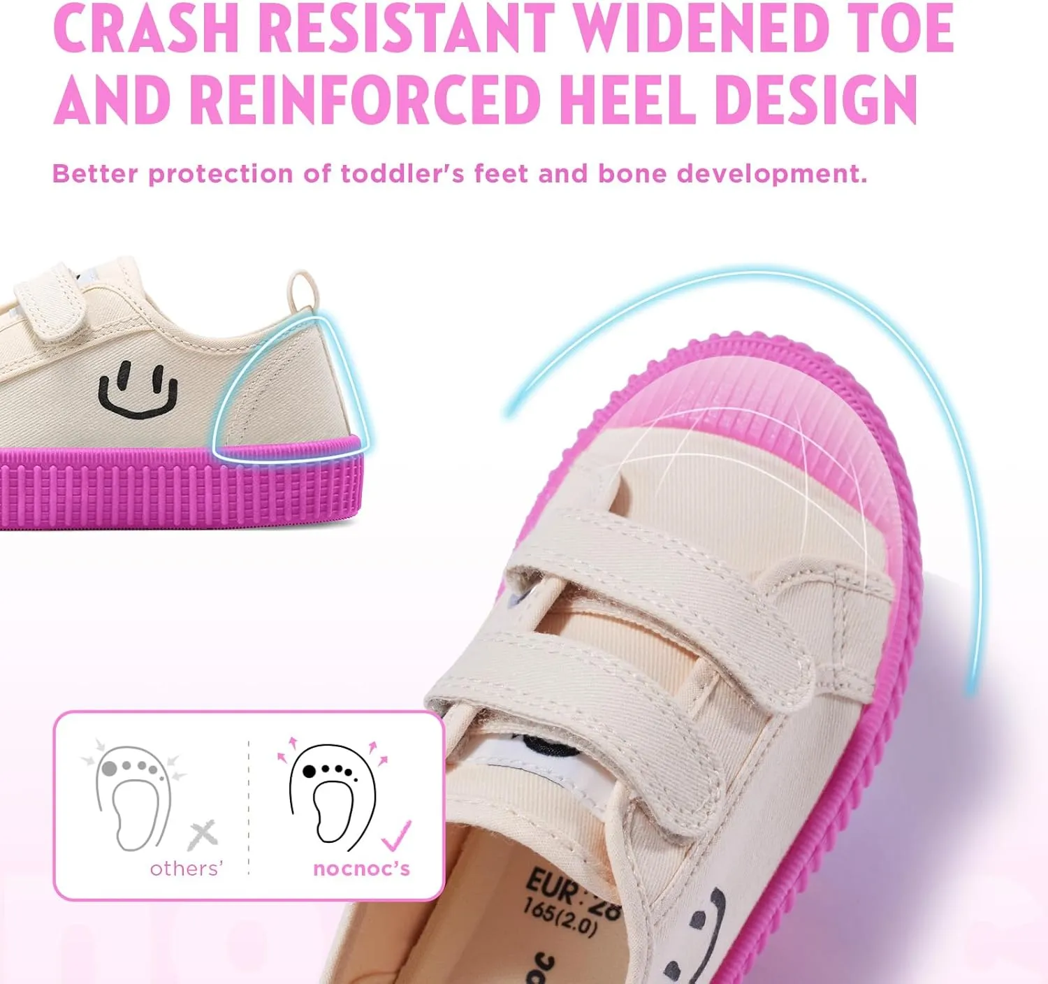 Toddler Shoes for Boys & Girls, Canvas Dual Hook and Loops Sneakers with Candy-Colored Sole
