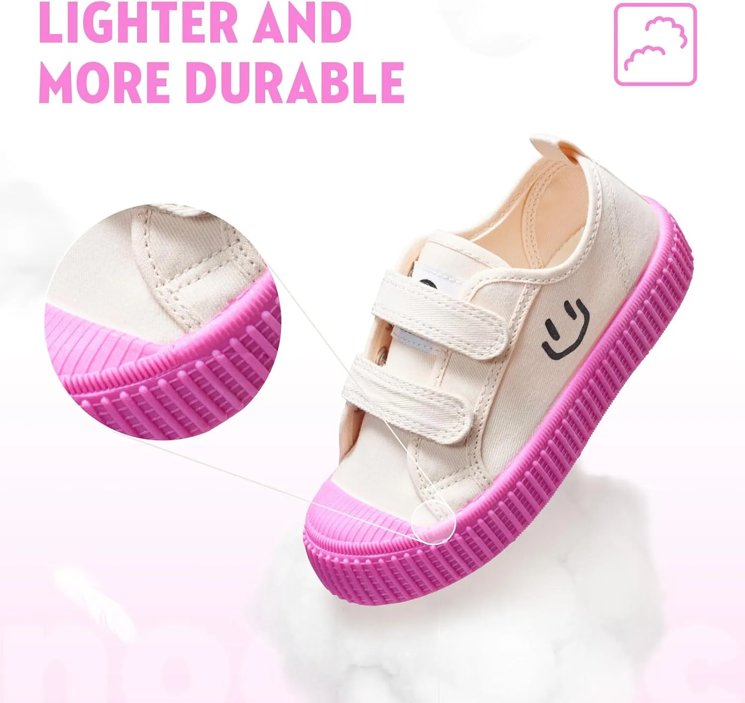 Toddler Shoes for Boys & Girls, Canvas Dual Hook and Loops Sneakers with Candy-Colored Sole