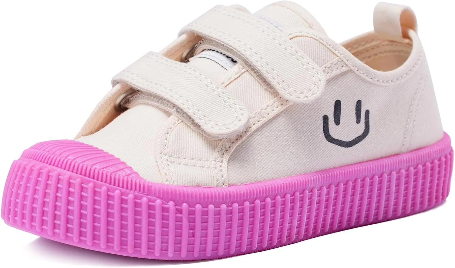 Toddler Shoes for Boys & Girls, Canvas Dual Hook and Loops Sneakers with Candy-Colored Sole