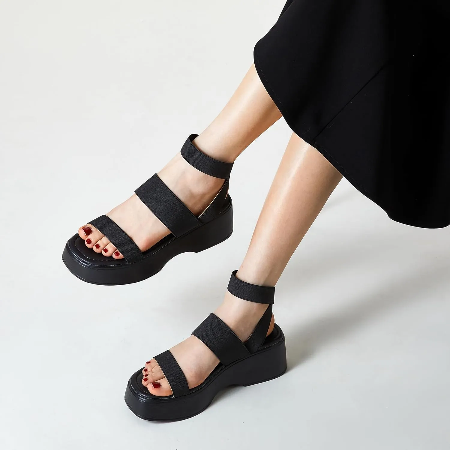 Trary Wedge Sandals for Women, Sandals for Women Dressy Summer, Cute Open Toe Platform Sandals, Lightweight Elastic Ankle Strap Sandals, Womens Heeled Sandals, Comfortable Beach Sandals, Summer Sandals for Women 2023