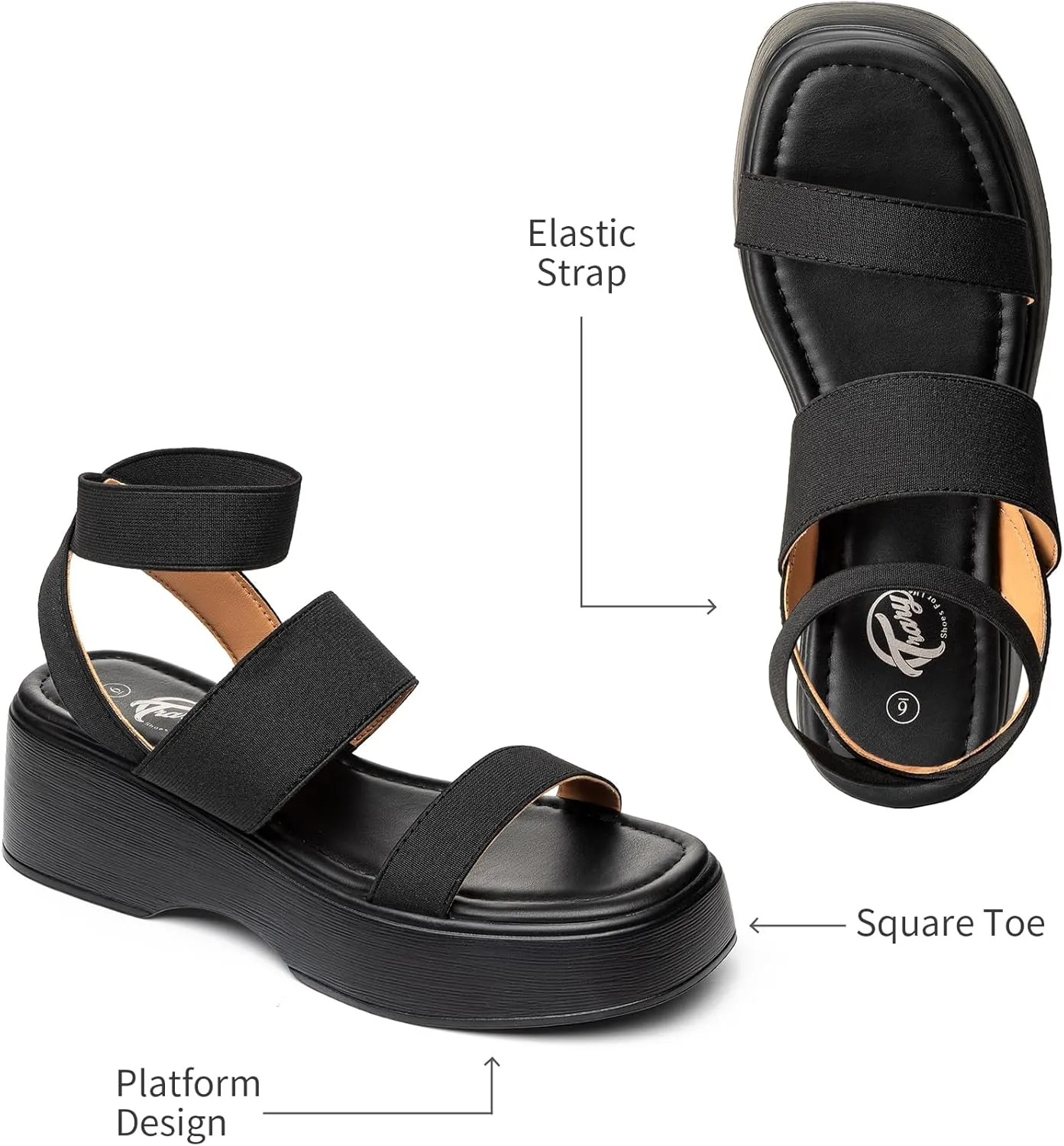Trary Wedge Sandals for Women, Sandals for Women Dressy Summer, Cute Open Toe Platform Sandals, Lightweight Elastic Ankle Strap Sandals, Womens Heeled Sandals, Comfortable Beach Sandals, Summer Sandals for Women 2023