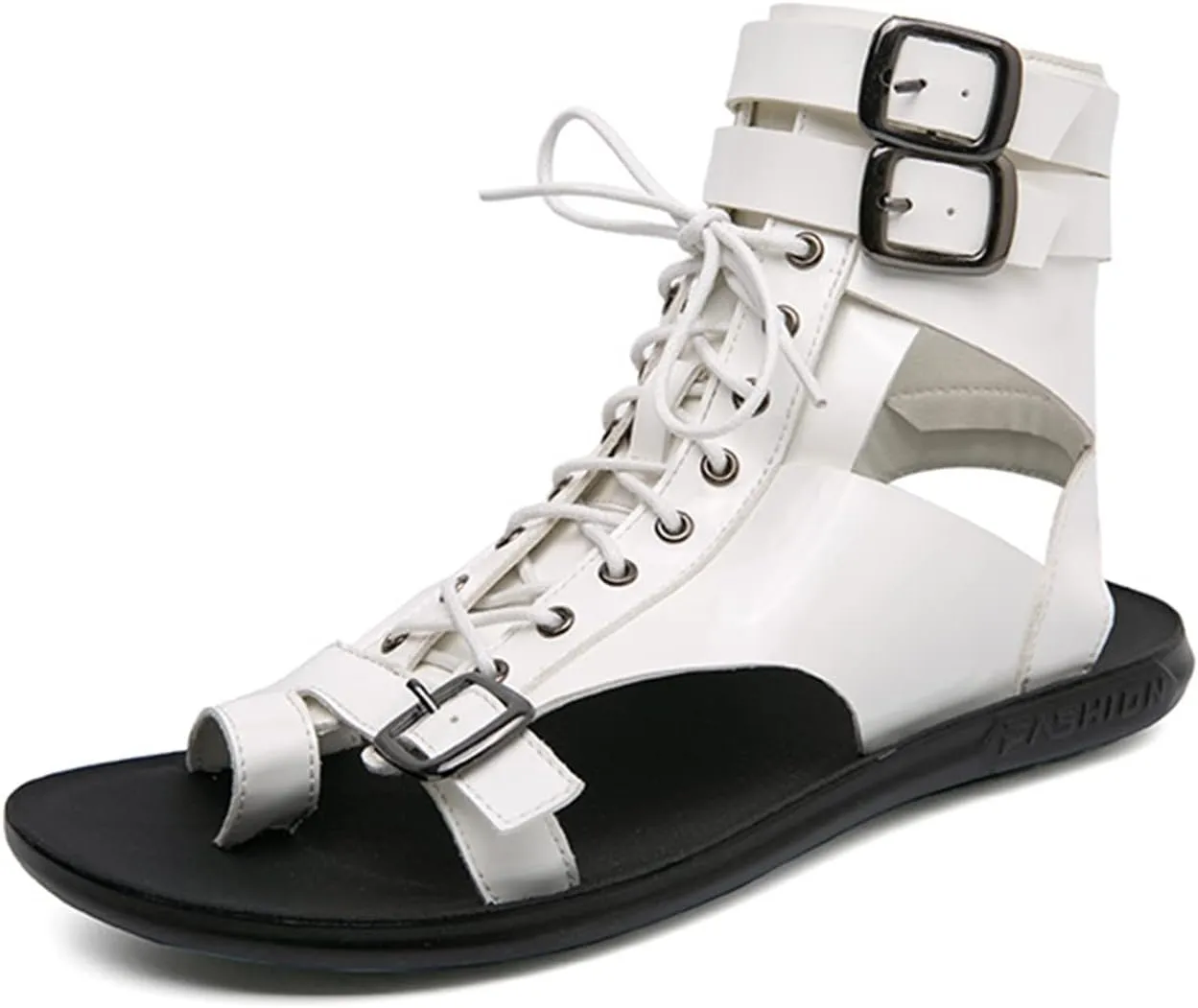 UGOSELEC Men's Leather Gladiator Sandals Roman Sandals,Casual Non-slip Breathable Lace Up Buckle Versatile High Top Beach Shoes