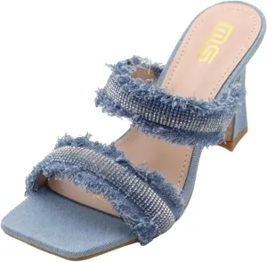 Ulalaza Women's Denim Slides Casual Jean Cloth Flat Mules Open Toe Wedge Slippers Platform Clogs Non-Slip Boho Sandals Close Pointed Toe Heels Backless Slip-On Loafers Walking Flip Flops