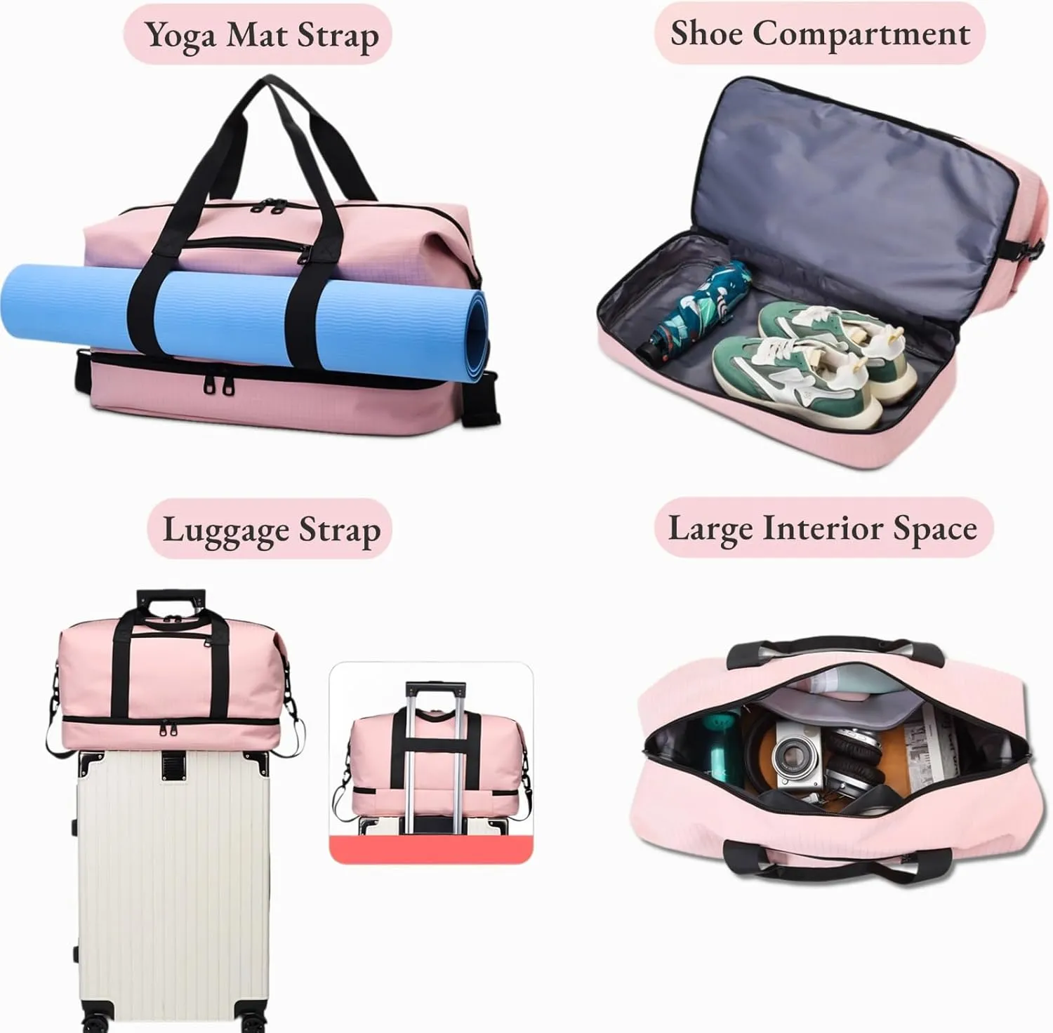 Versatile Sports Bag for Women Men - Multipurpose Gym and Travel Duffel with Wet Dry Compartment, Independent Shoe Storage, and Detachable Shoulder Strap (Black)