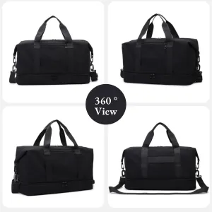 Versatile Sports Bag for Women Men - Multipurpose Gym and Travel Duffel with Wet Dry Compartment, Independent Shoe Storage, and Detachable Shoulder Strap (Black)