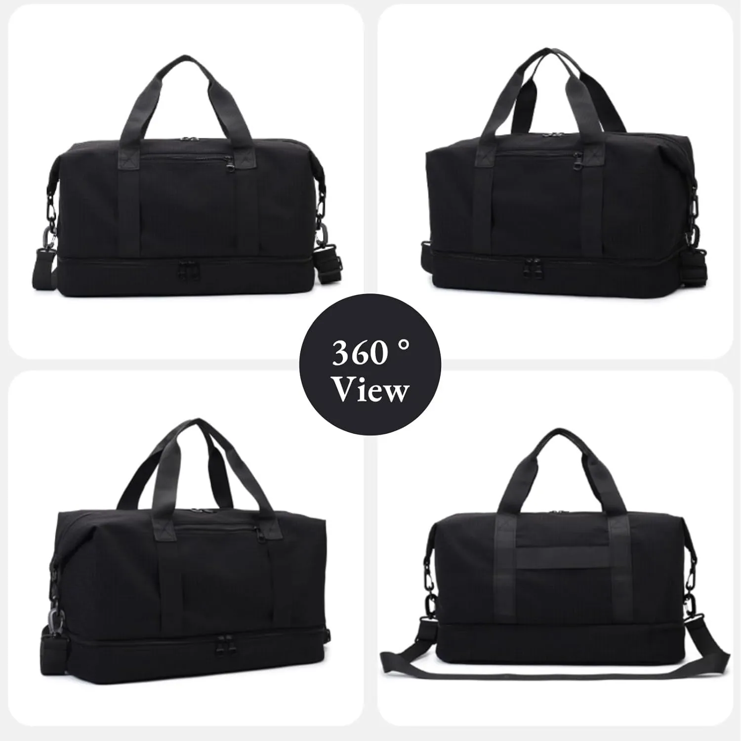 Versatile Sports Bag for Women Men - Multipurpose Gym and Travel Duffel with Wet Dry Compartment, Independent Shoe Storage, and Detachable Shoulder Strap (Black)