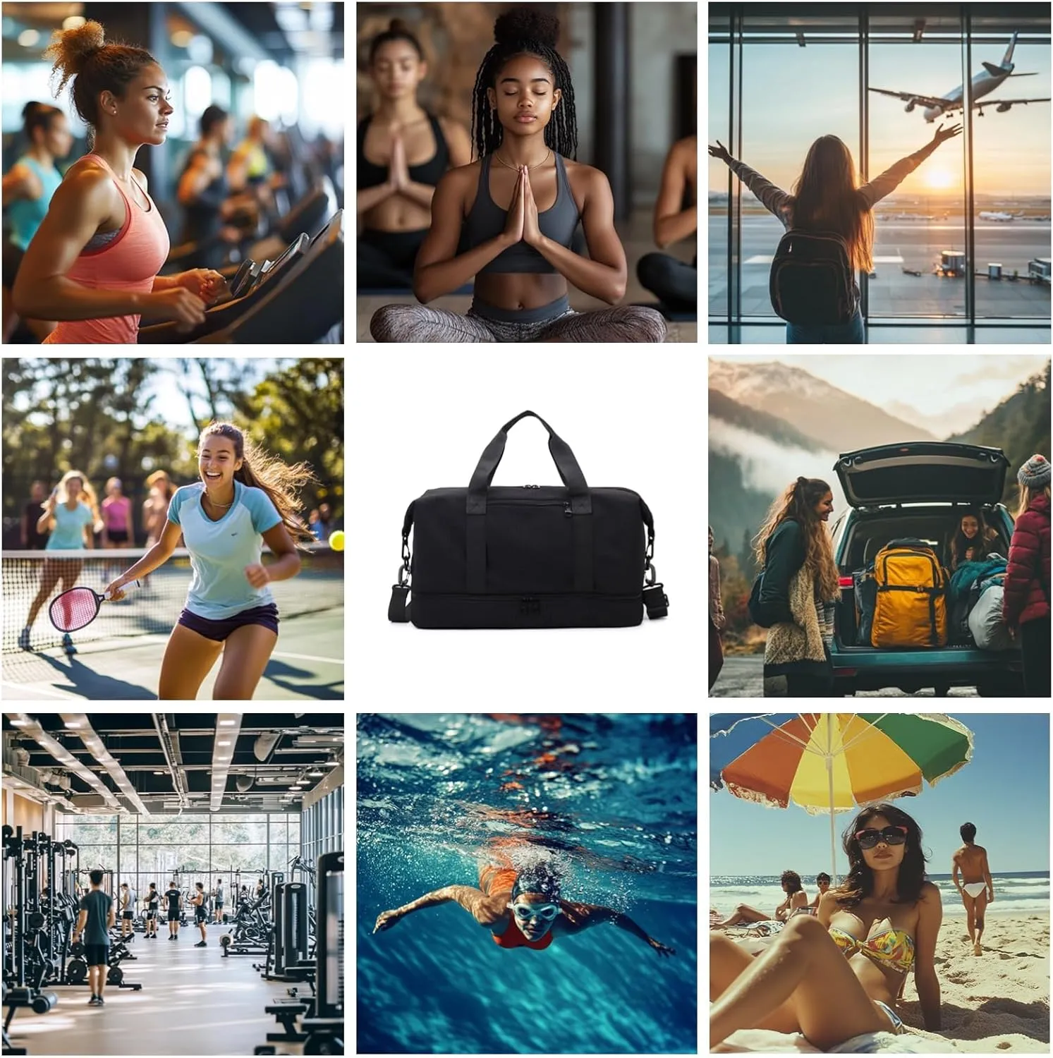 Versatile Sports Bag for Women Men - Multipurpose Gym and Travel Duffel with Wet Dry Compartment, Independent Shoe Storage, and Detachable Shoulder Strap (Black)