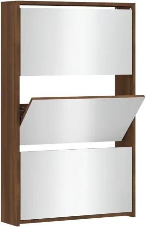 vidaXL Shoe Cabinet Brown Oak Engineered Wood, Glass 40.4 in Tall