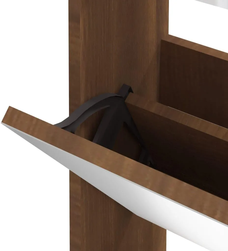 vidaXL Shoe Cabinet Brown Oak Engineered Wood, Glass 40.4 in Tall
