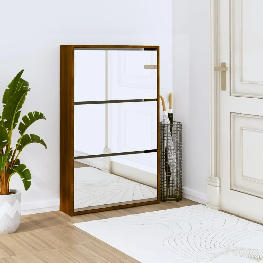vidaXL Shoe Cabinet Brown Oak Engineered Wood, Glass 40.4 in Tall