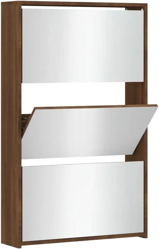 vidaXL Shoe Cabinet Brown Oak Engineered Wood, Glass 40.4 in Tall
