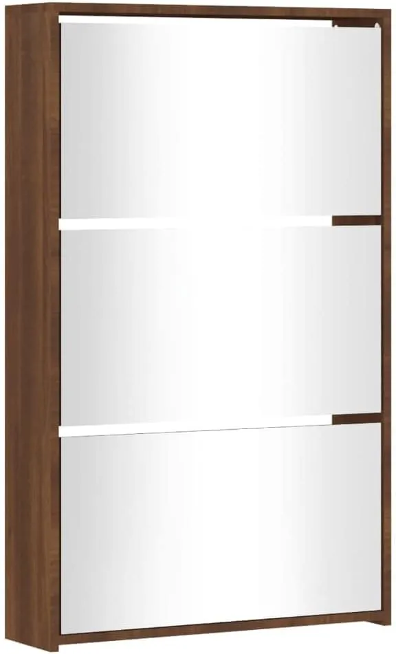 vidaXL Shoe Cabinet Brown Oak Engineered Wood, Glass 40.4 in Tall