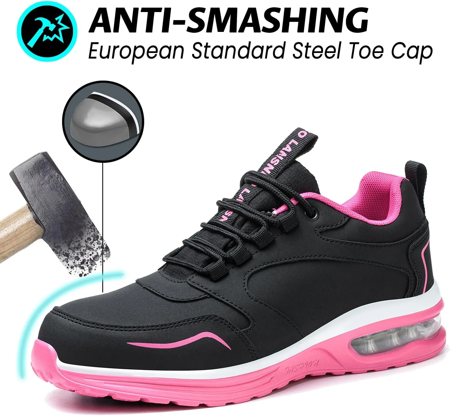 Waterproof Steel Toe Shoes for Women Non Slip Puncture Proof Safety Work Sneakers Comfortable Lightweight Fashion Footwear for Industrial Construction and Food Service