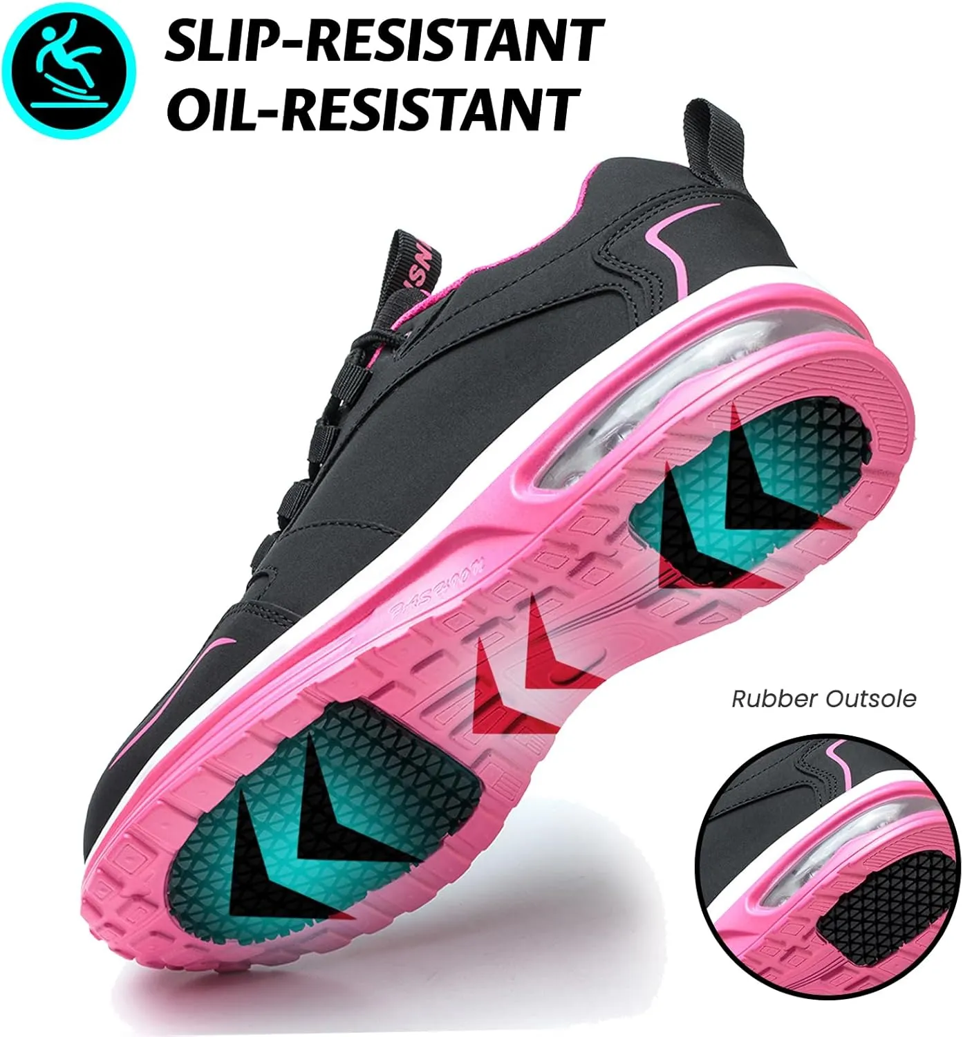Waterproof Steel Toe Shoes for Women Non Slip Puncture Proof Safety Work Sneakers Comfortable Lightweight Fashion Footwear for Industrial Construction and Food Service