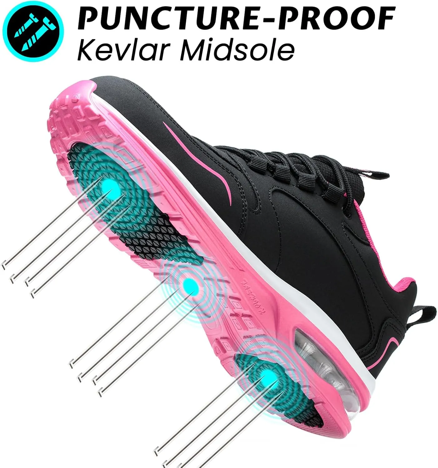 Waterproof Steel Toe Shoes for Women Non Slip Puncture Proof Safety Work Sneakers Comfortable Lightweight Fashion Footwear for Industrial Construction and Food Service