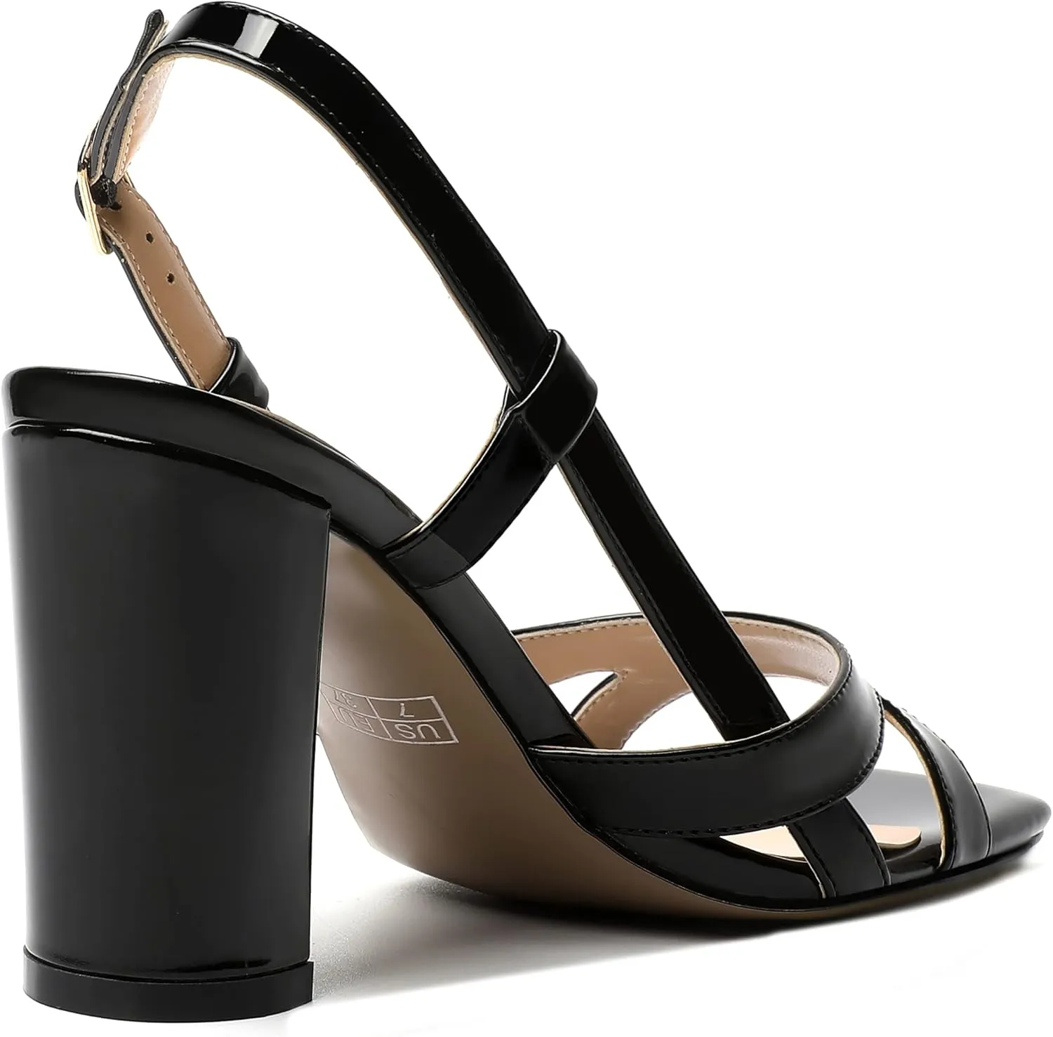 WAYDERNS Womens Patent Dating Slingback Open Toe Casual Buckle Ankle Strap Solid Block High Heel Sandals 3.3 Inch