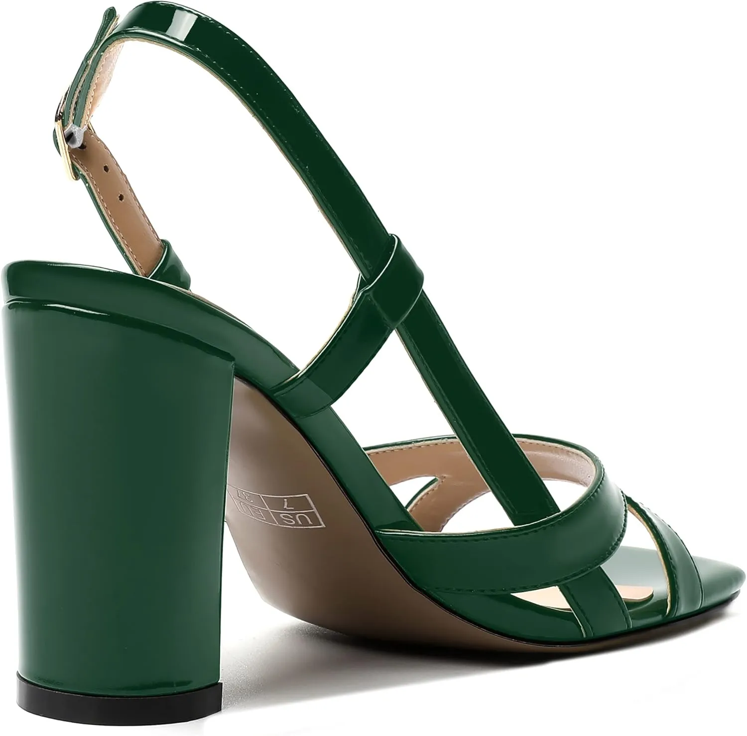 WAYDERNS Womens Patent Dating Slingback Open Toe Casual Buckle Ankle Strap Solid Block High Heel Sandals 3.3 Inch