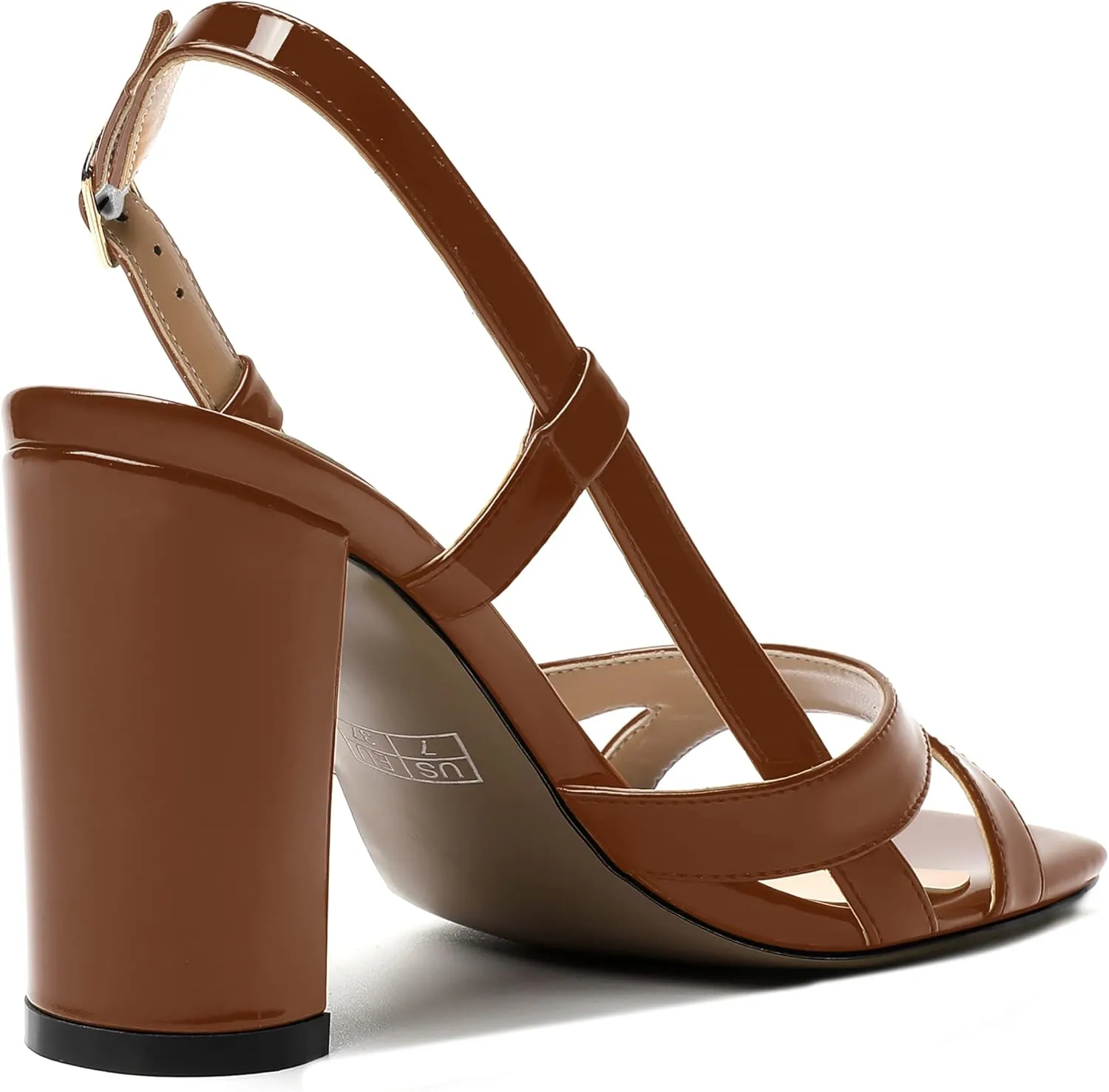 WAYDERNS Womens Patent Dating Slingback Open Toe Casual Buckle Ankle Strap Solid Block High Heel Sandals 3.3 Inch