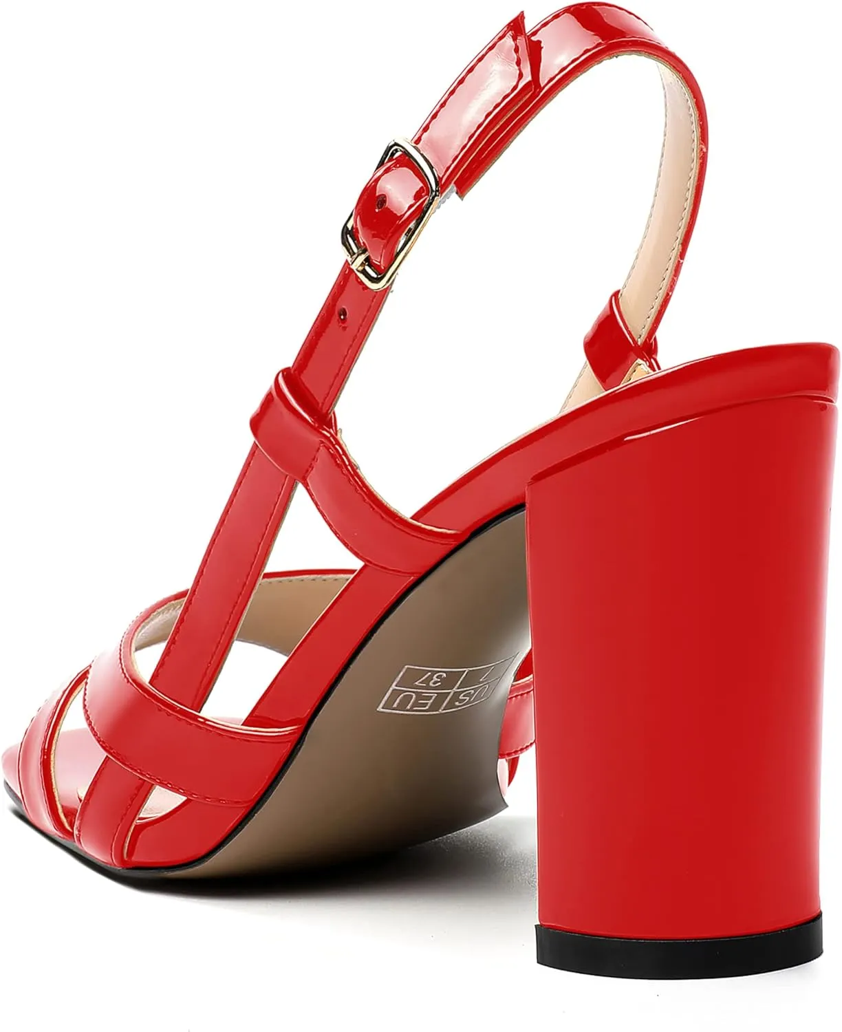 WAYDERNS Womens Patent Dating Slingback Open Toe Casual Buckle Ankle Strap Solid Block High Heel Sandals 3.3 Inch
