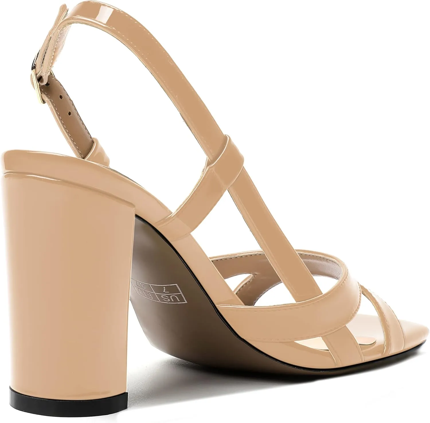 WAYDERNS Womens Patent Dating Slingback Open Toe Casual Buckle Ankle Strap Solid Block High Heel Sandals 3.3 Inch