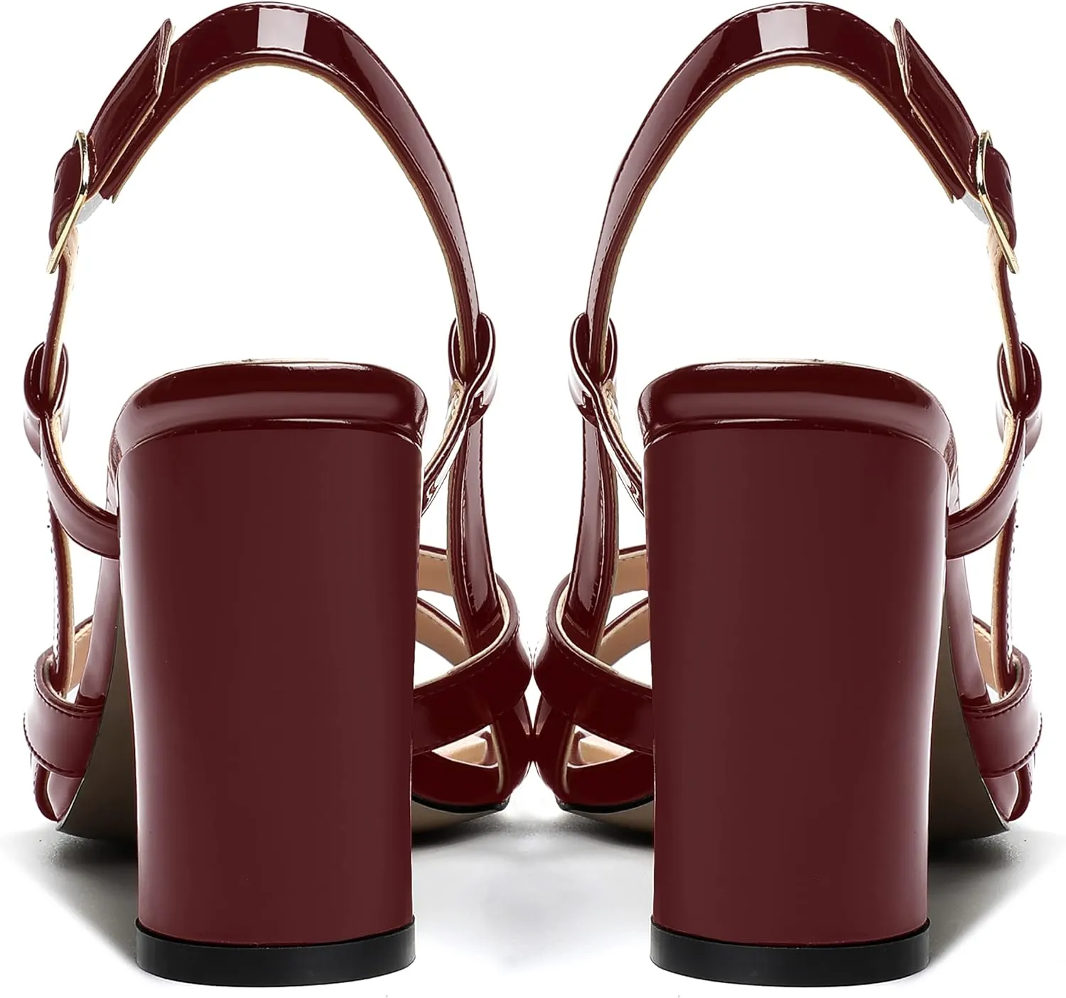 WAYDERNS Womens Patent Dating Slingback Open Toe Casual Buckle Ankle Strap Solid Block High Heel Sandals 3.3 Inch