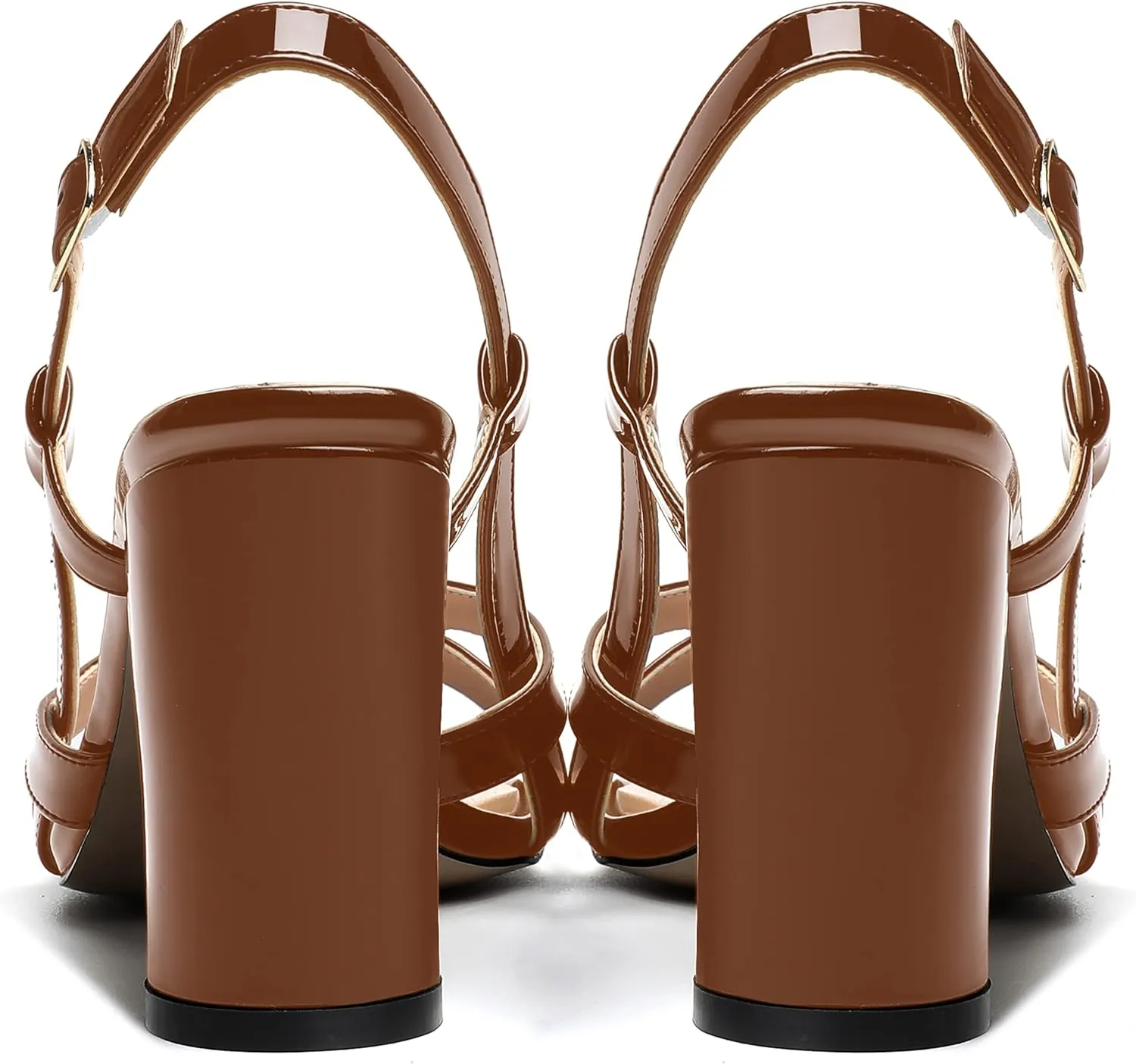 WAYDERNS Womens Patent Dating Slingback Open Toe Casual Buckle Ankle Strap Solid Block High Heel Sandals 3.3 Inch