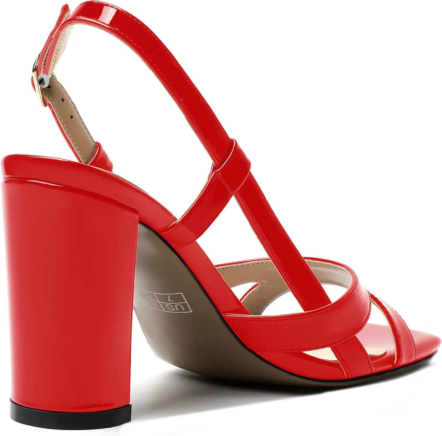 WAYDERNS Womens Patent Dating Slingback Open Toe Casual Buckle Ankle Strap Solid Block High Heel Sandals 3.3 Inch