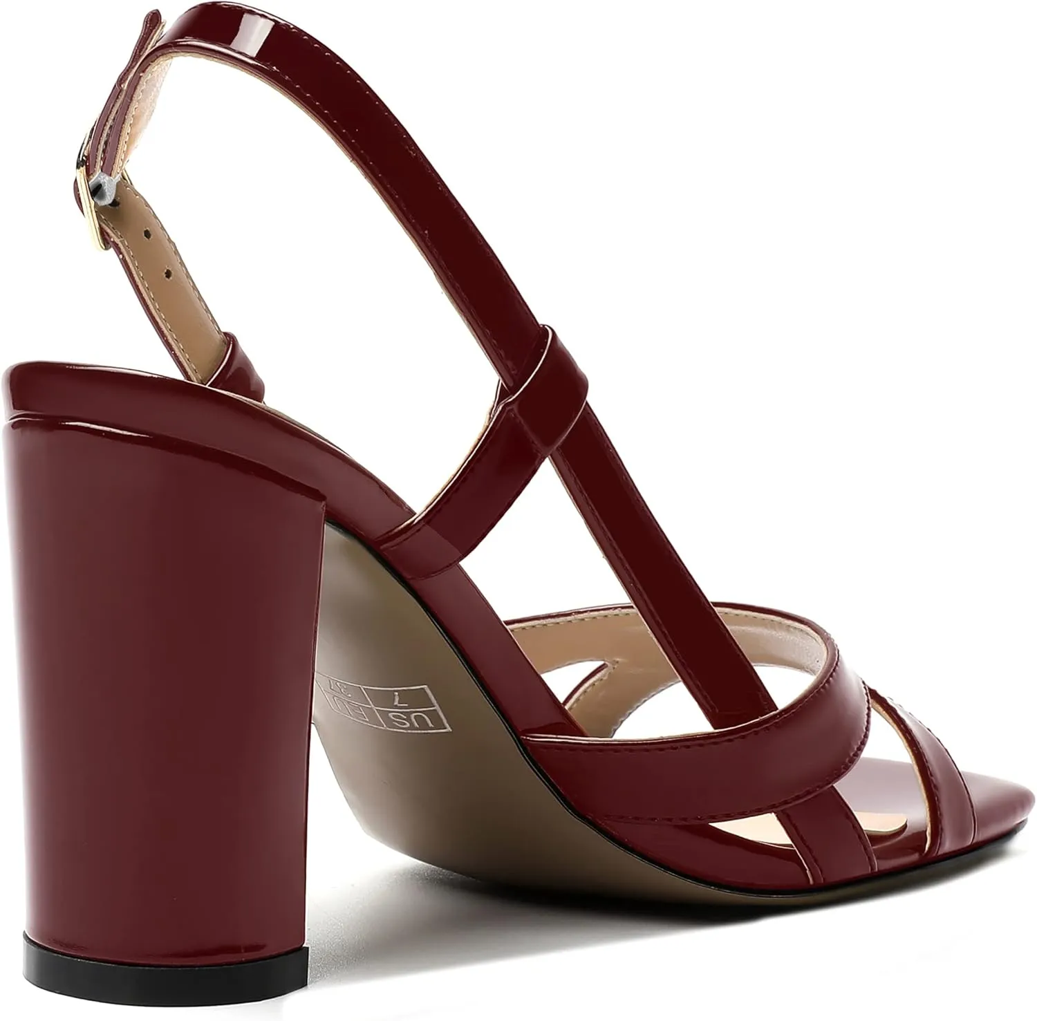 WAYDERNS Womens Patent Dating Slingback Open Toe Casual Buckle Ankle Strap Solid Block High Heel Sandals 3.3 Inch