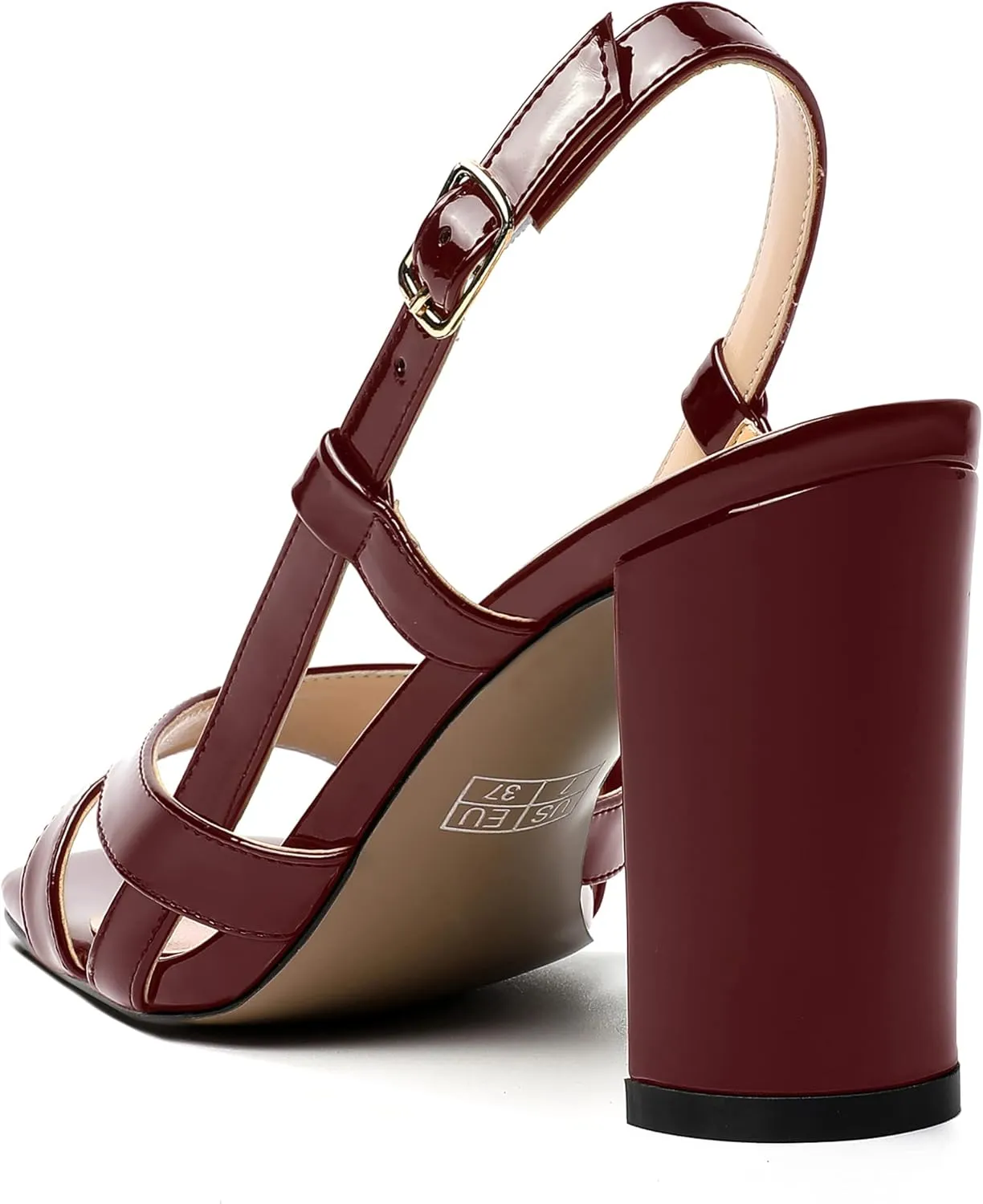 WAYDERNS Womens Patent Dating Slingback Open Toe Casual Buckle Ankle Strap Solid Block High Heel Sandals 3.3 Inch