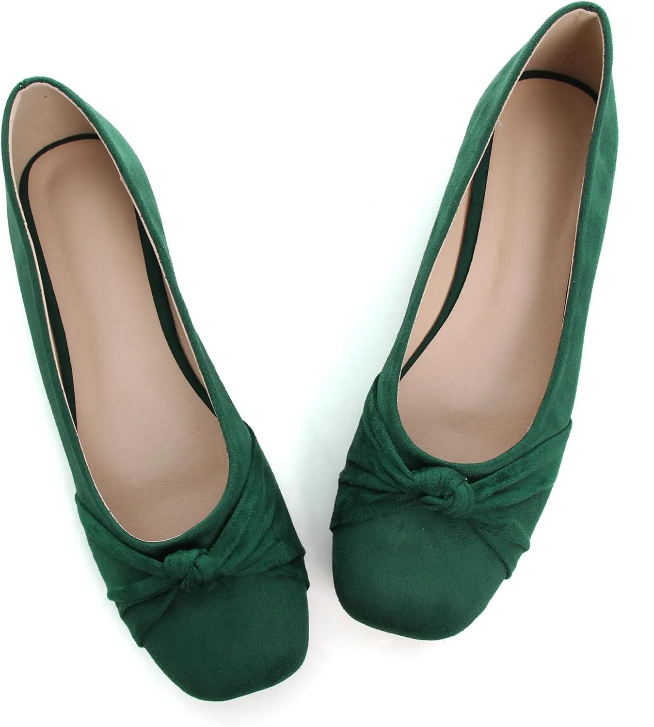 WENJIAZHIZHI Pleated Bowknot Ballet Flats Shoes for Women Suede Dressy Shoes Comfortable Square Toe Slip On Walking Loafers Flats