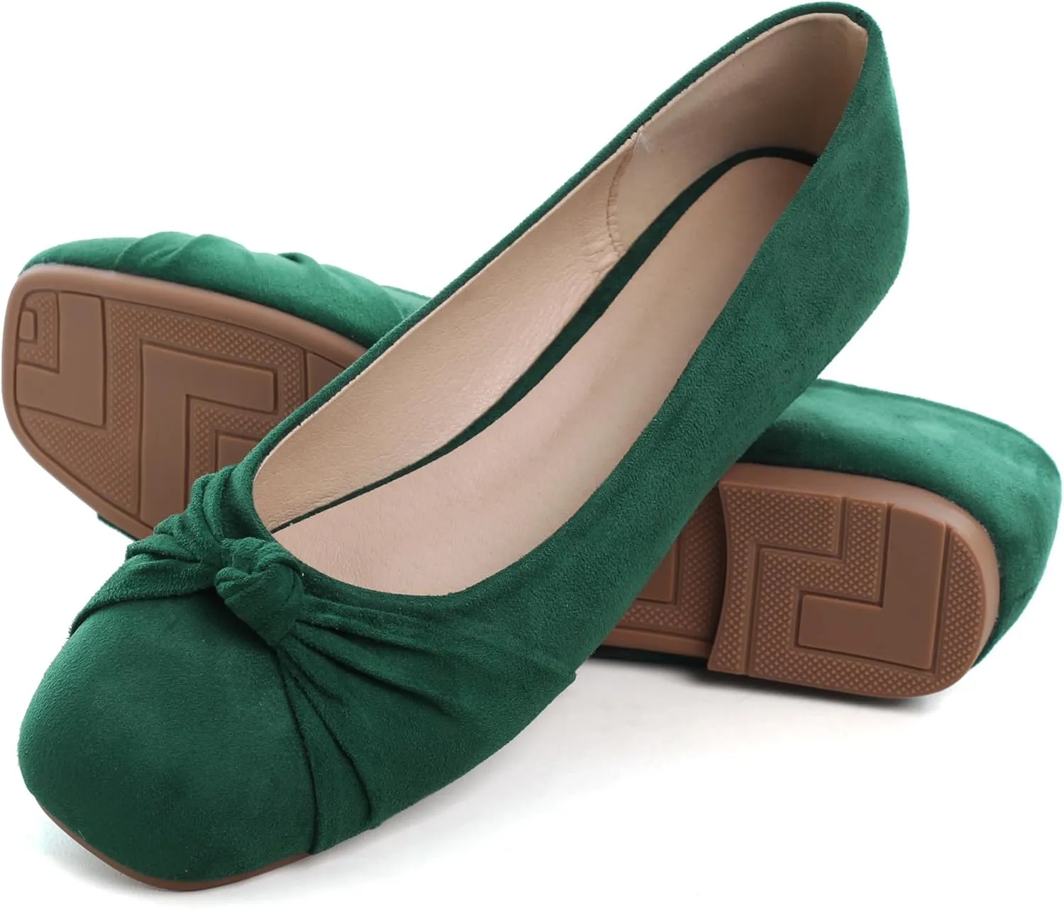 WENJIAZHIZHI Pleated Bowknot Ballet Flats Shoes for Women Suede Dressy Shoes Comfortable Square Toe Slip On Walking Loafers Flats