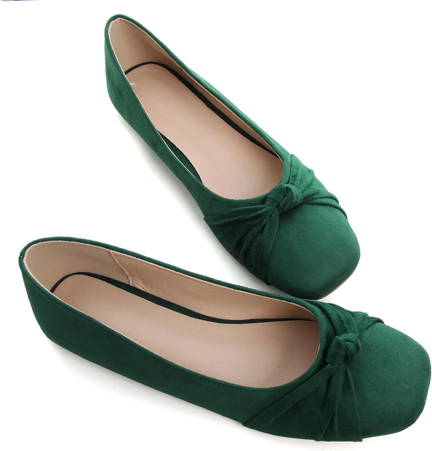 WENJIAZHIZHI Pleated Bowknot Ballet Flats Shoes for Women Suede Dressy Shoes Comfortable Square Toe Slip On Walking Loafers Flats