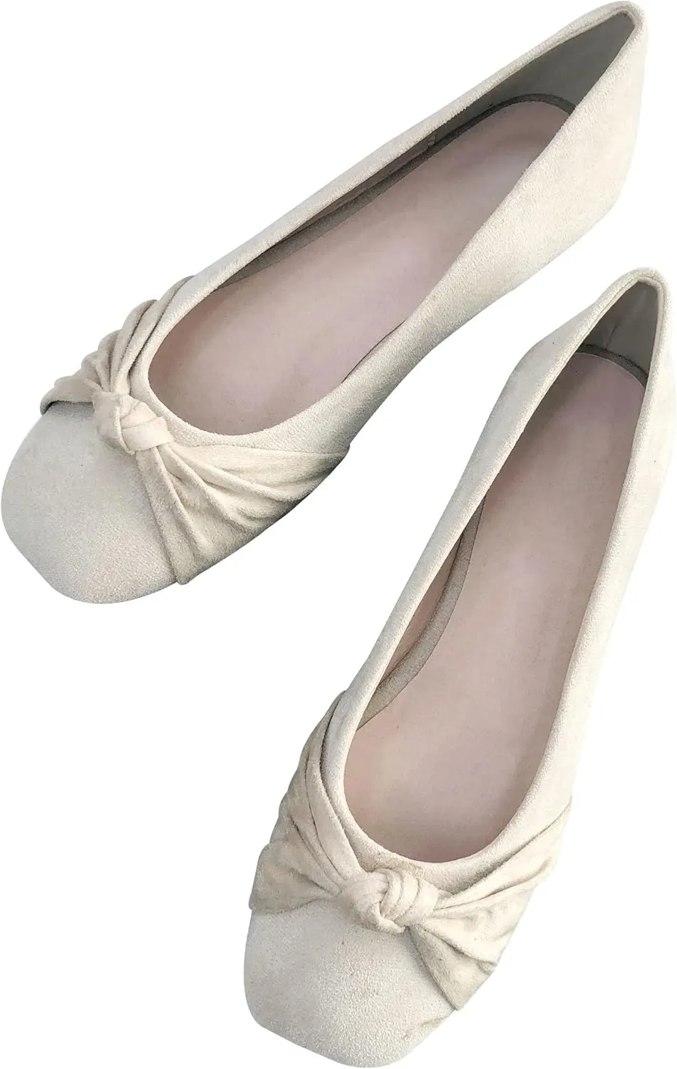 WENJIAZHIZHI Pleated Bowknot Ballet Flats Shoes for Women Suede Dressy Shoes Comfortable Square Toe Slip On Walking Loafers Flats