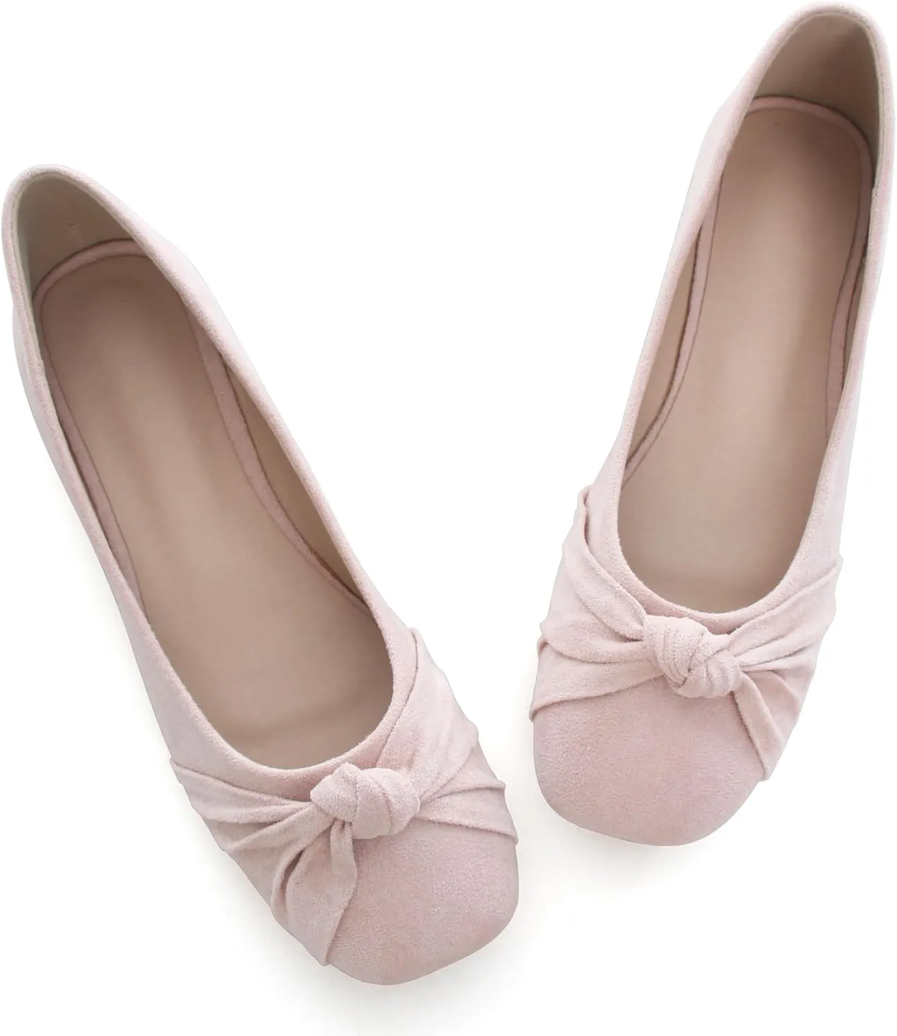 WENJIAZHIZHI Pleated Bowknot Ballet Flats Shoes for Women Suede Dressy Shoes Comfortable Square Toe Slip On Walking Loafers Flats