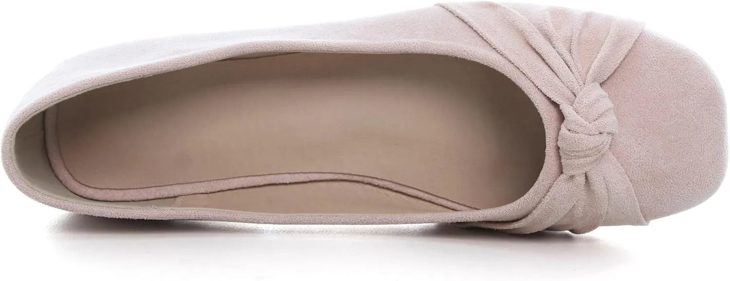WENJIAZHIZHI Pleated Bowknot Ballet Flats Shoes for Women Suede Dressy Shoes Comfortable Square Toe Slip On Walking Loafers Flats