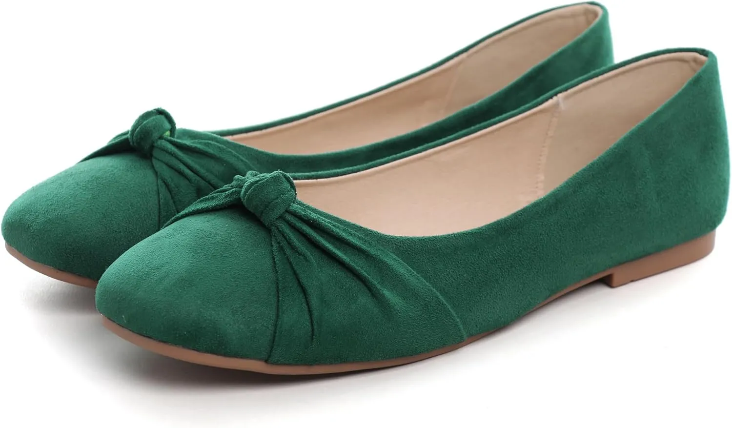 WENJIAZHIZHI Pleated Bowknot Ballet Flats Shoes for Women Suede Dressy Shoes Comfortable Square Toe Slip On Walking Loafers Flats