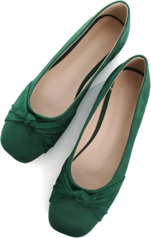 WENJIAZHIZHI Pleated Bowknot Ballet Flats Shoes for Women Suede Dressy Shoes Comfortable Square Toe Slip On Walking Loafers Flats