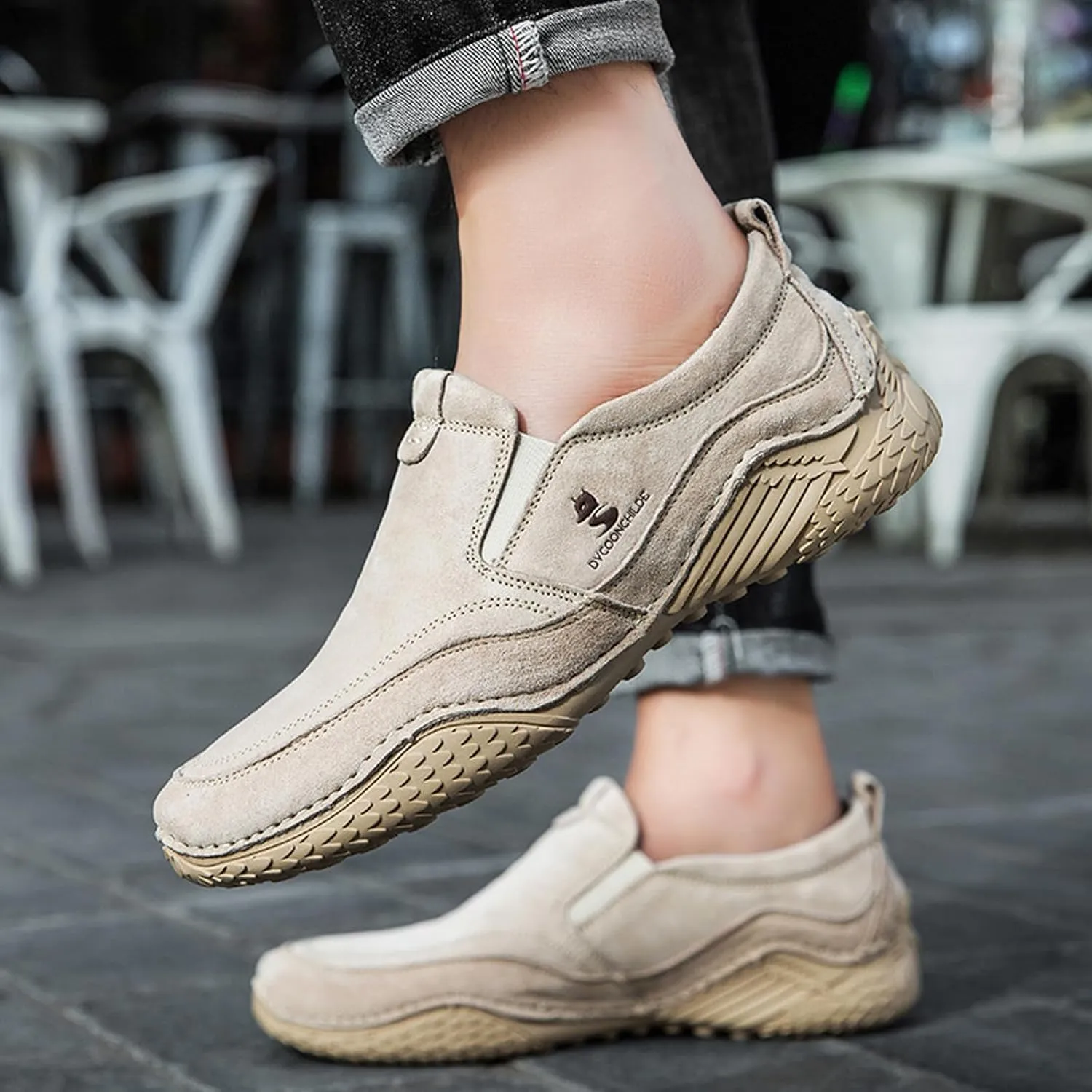 WENOREG Men's Italian Handmade Suede Slip-On Chukka Boots,Outdoor Non Slip Low Top Side Elastic Bands Breathable Casual Flats Driving Sneakers Soft Penny Boat Shoes Beck Ankle Boots