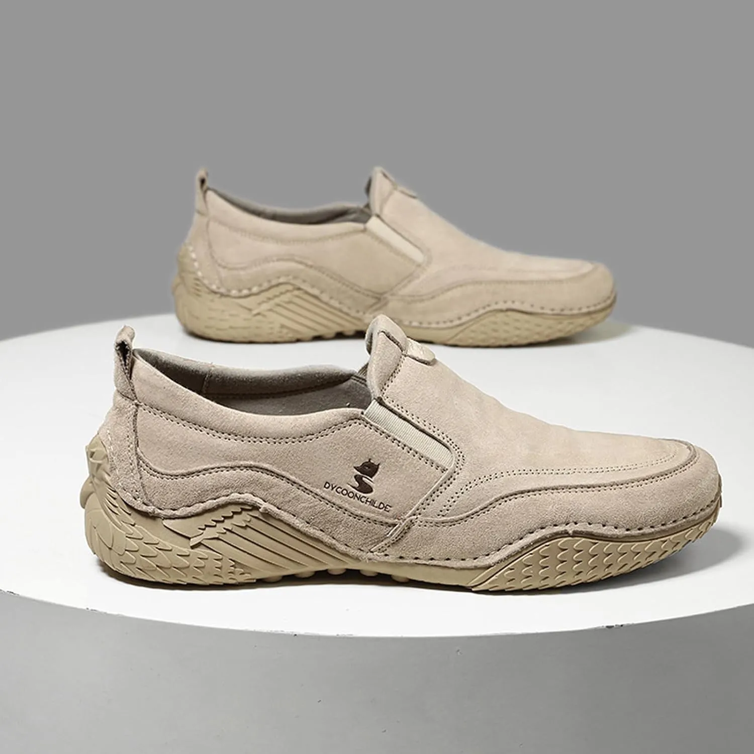 WENOREG Men's Italian Handmade Suede Slip-On Chukka Boots,Outdoor Non Slip Low Top Side Elastic Bands Breathable Casual Flats Driving Sneakers Soft Penny Boat Shoes Beck Ankle Boots