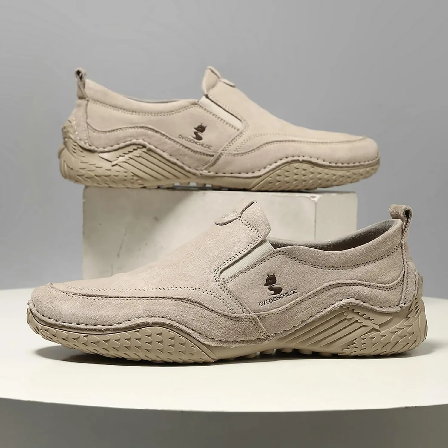 WENOREG Men's Italian Handmade Suede Slip-On Chukka Boots,Outdoor Non Slip Low Top Side Elastic Bands Breathable Casual Flats Driving Sneakers Soft Penny Boat Shoes Beck Ankle Boots