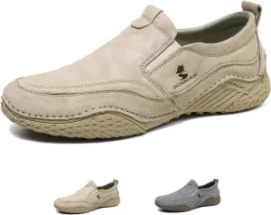 WENOREG Men's Italian Handmade Suede Slip-On Chukka Boots,Outdoor Non Slip Low Top Side Elastic Bands Breathable Casual Flats Driving Sneakers Soft Penny Boat Shoes Beck Ankle Boots
