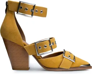Western Sandals Wedges for Women Closed Pointed Toe Pumps Buckle Straps Comfortable Heels Wedding Dress Shoes